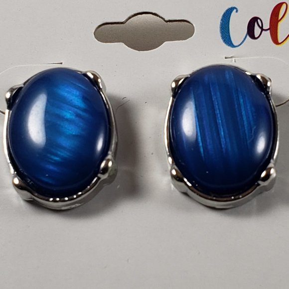 Mixit Jewelry - Polished Blue and Silver Color Studs Drop Earrings
